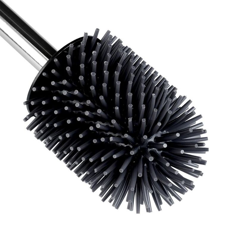 Vilde, szczotka do toalety silikonowa ze stojakiem i szczypcami, czarna, 42 cm