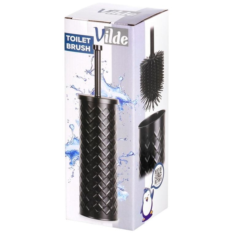 Vilde, szczotka do toalety, silikonowa, ze stojakiem metalowym, czarna, 38-10 cm