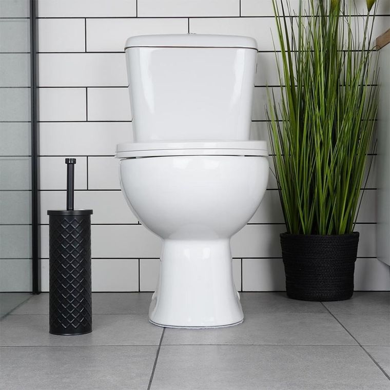 Vilde, szczotka do toalety ze stojakiem, metalowa czarna, 38-10 cm