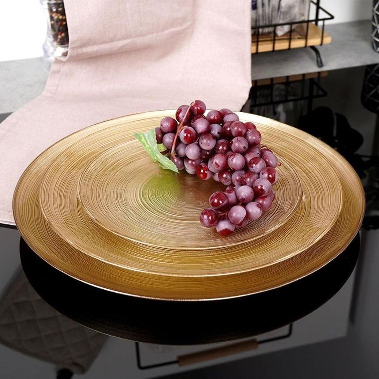 Vilde, talerz obiadowy, płytki duży, szklany, złoty / patera, 32.5 cm