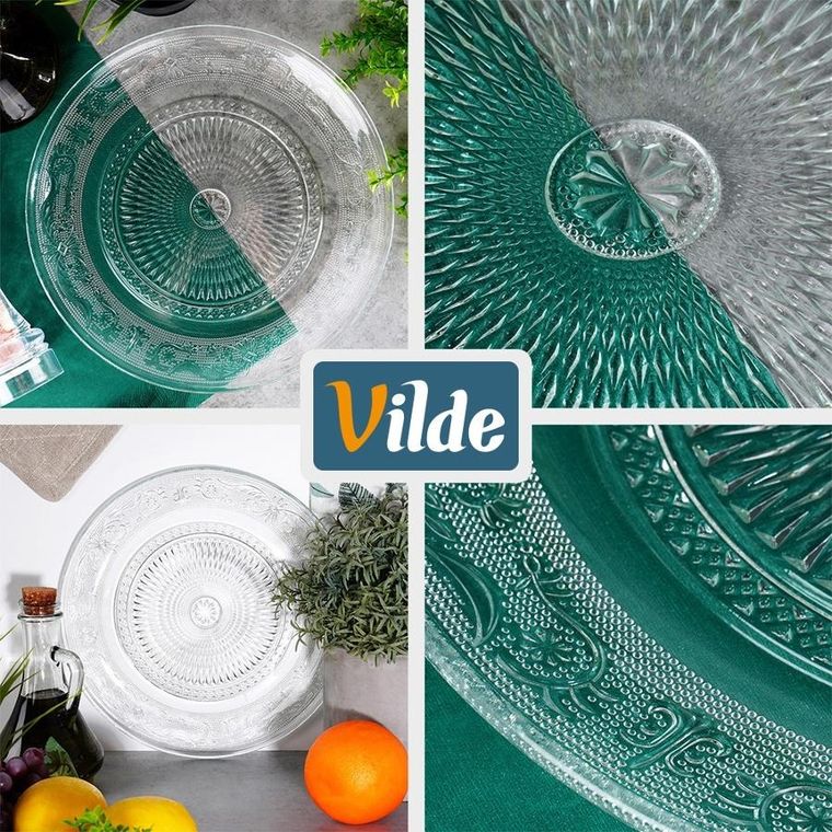 Vilde, talerz obiadowy płytki, szklany, patera, 25 cm
