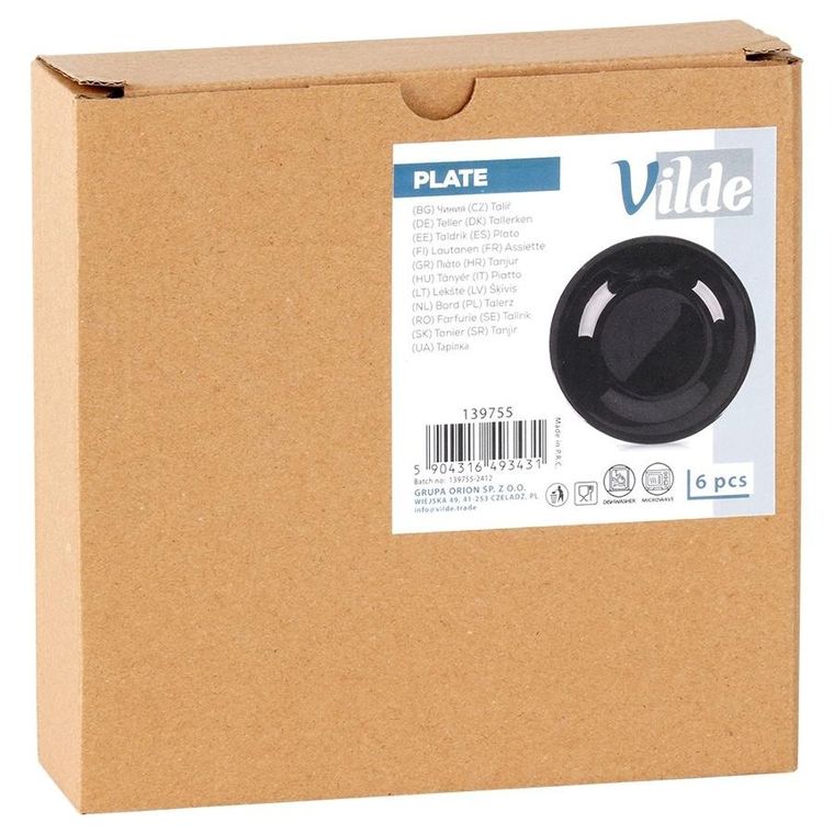 Vilde, talerze deserowe szklane, czarne, 18 cm, 6 szt.