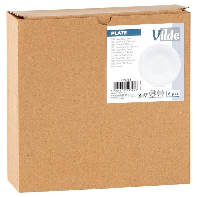 Vilde, talerze obiadowe głębokie, szklane, białe, 21,5 cm, 400 ml, 6 szt.