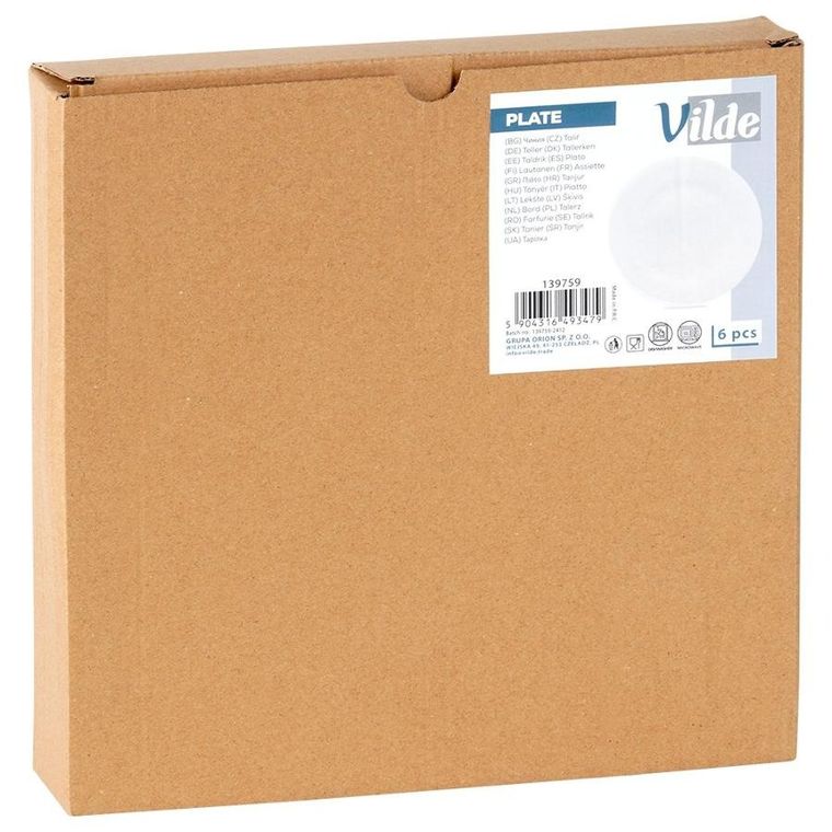 Vilde, talerze obiadowe, płytkie, szklane, białe, 25,5 cm, 6 szt.