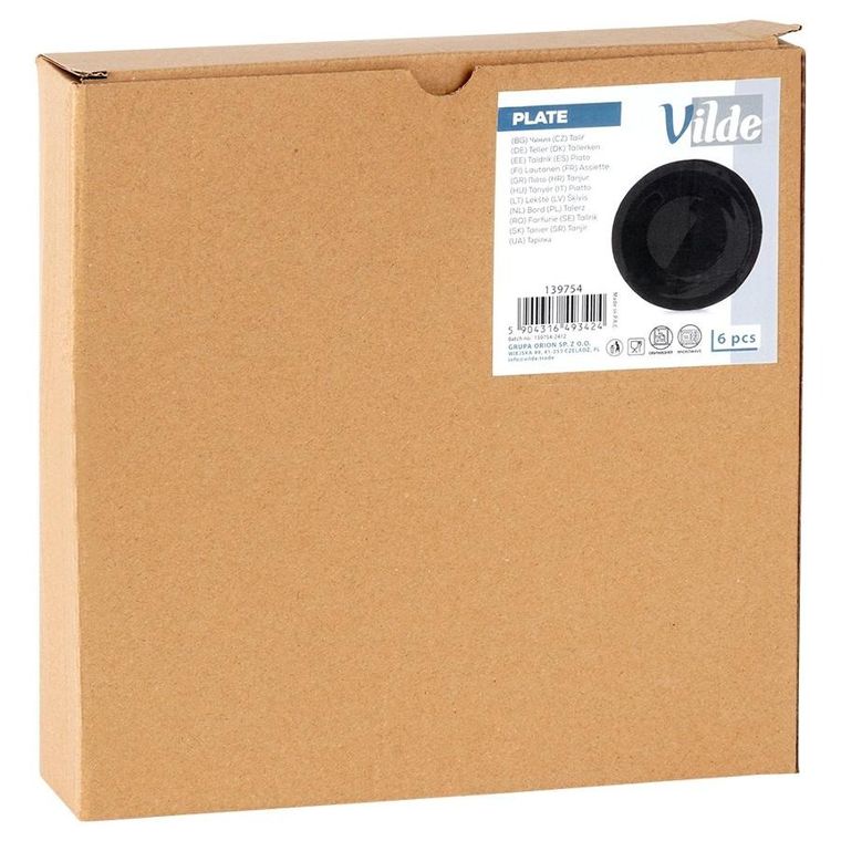 Vilde, talerze obiadowe płytkie szklane czarne 25,5 cm 6 szt.