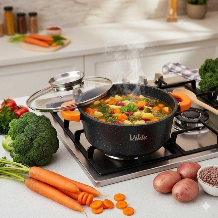 Vilde, Terruna Aroma, garnek ze szklaną pokrywką, granitowy, 20 cm, 2,1l