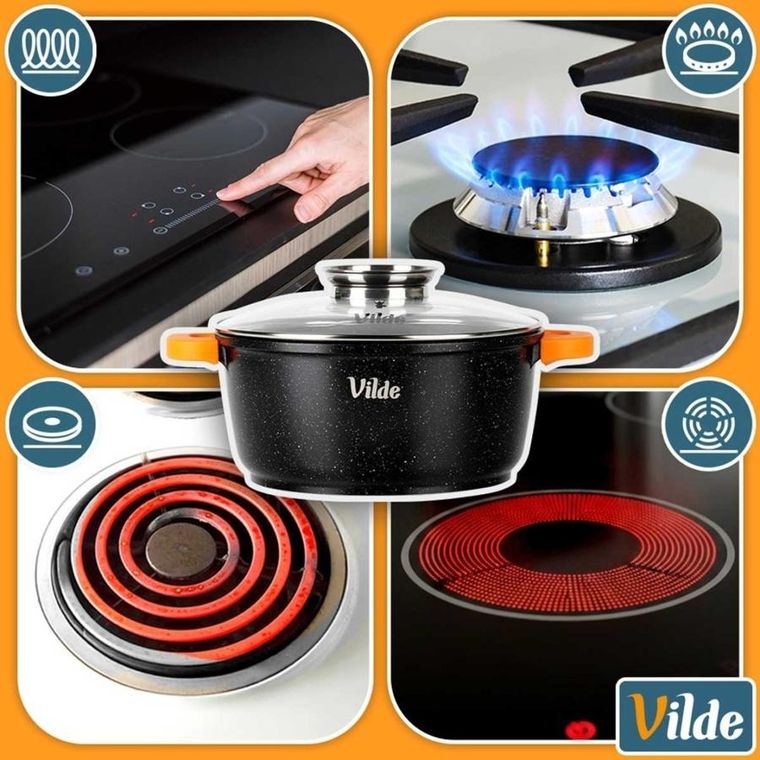 Vilde, Terruna Aroma, garnek ze szklaną pokrywką, granitowy, 24 cm, 4l