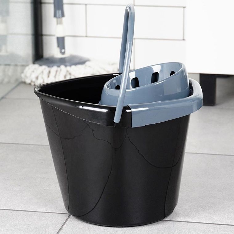 Vilde, wiadro do mopa z wyciskaczem, plastikowe, czarne, 10l