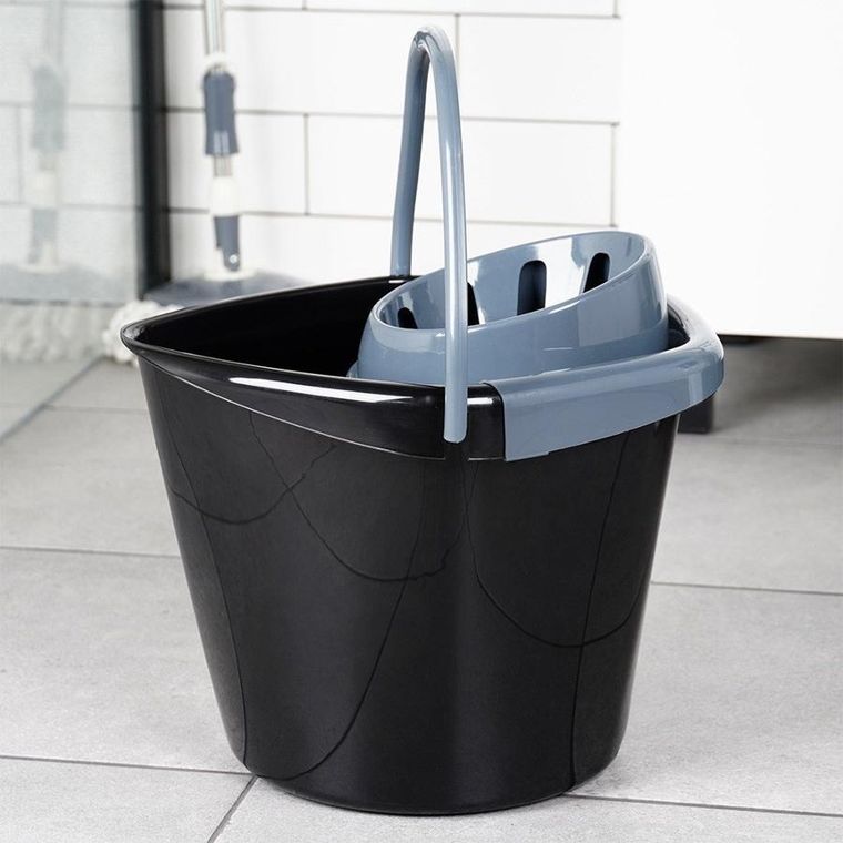 Vilde, wiadro do mopa z wyciskaczem, plastikowe, czarne, 14l