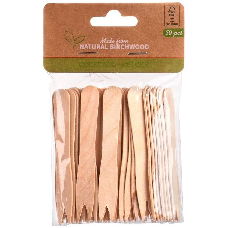 Vilde, widelczyki do przekąsek, frytek, drewniane, 8,5 cm, 50 szt.