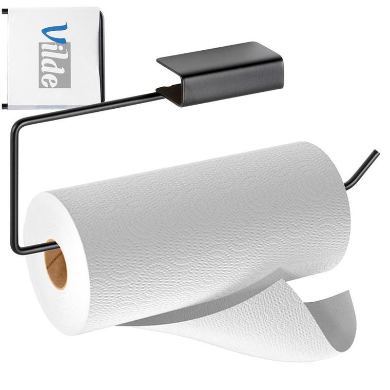 Vilde, wieszak na ręcznik papierowy, metalowy, czarny, 30-4,5-13 cm