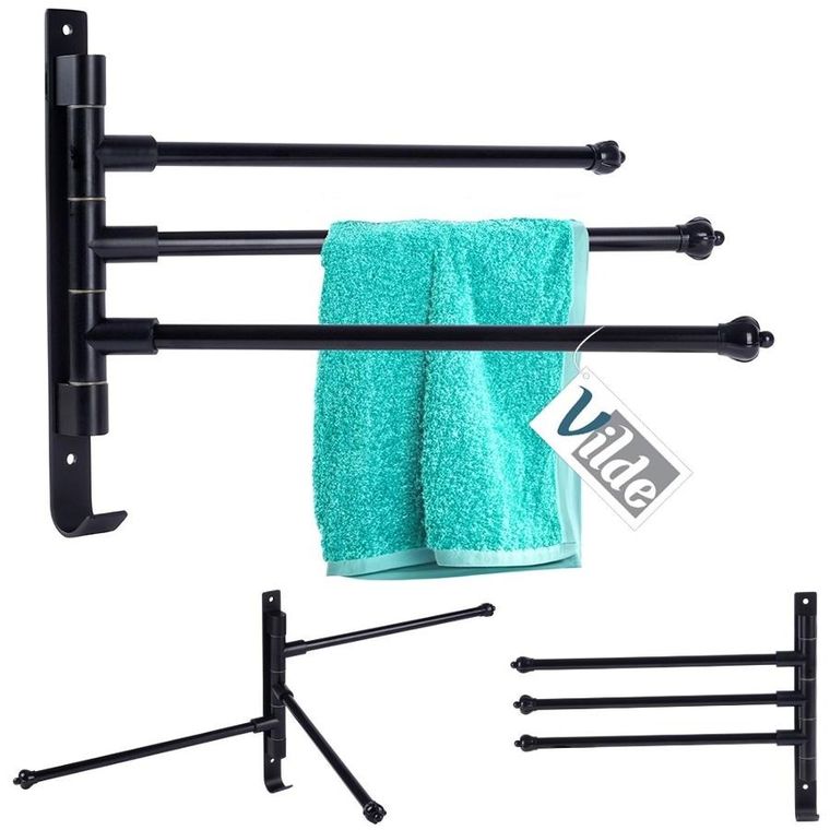 Vilde, wieszak na ręczniki aluminiowy, czarny obrotowy, 30 cm