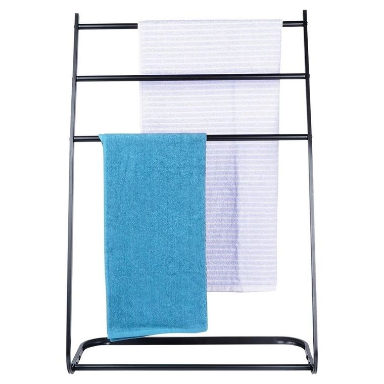 Vilde, wieszak na ręczniki stojący, metalowy, czarny