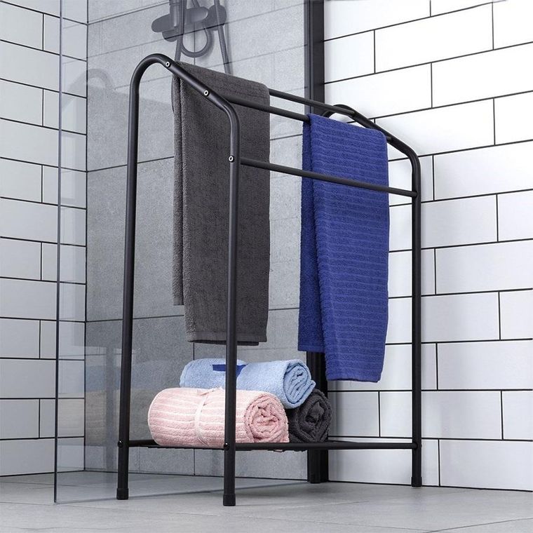 Vilde, wieszak na ręczniki stojący, metalowy, czarny