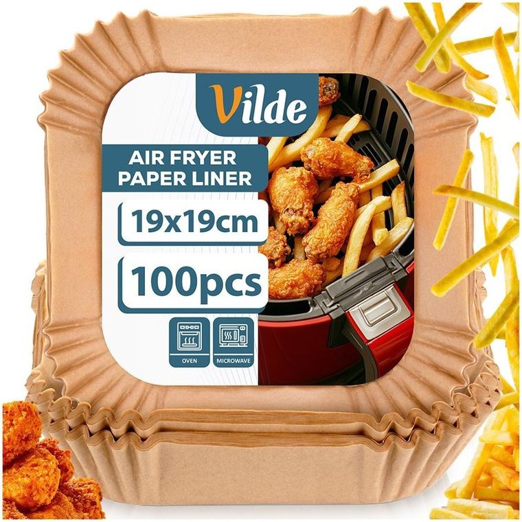 Vilde, wkład do frytkownicy beztłuszczowej Air Fryer, papierowy, kwadratowy, 19-19 cm, 100 szt.