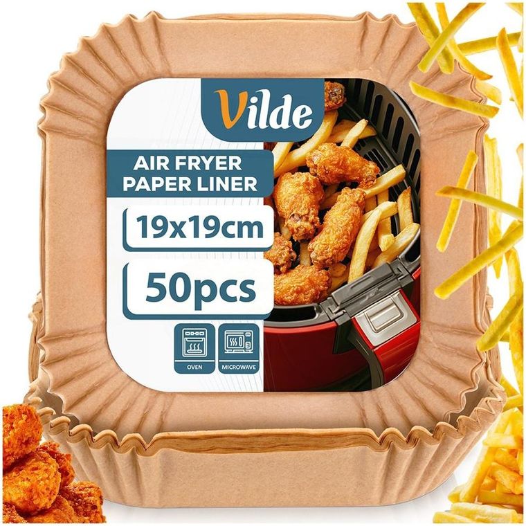 Vilde, wkład do frytkownicy beztłuszczowej Air Fryer, papierowy, kwadratowy, 19-19 cm, 50 szt.