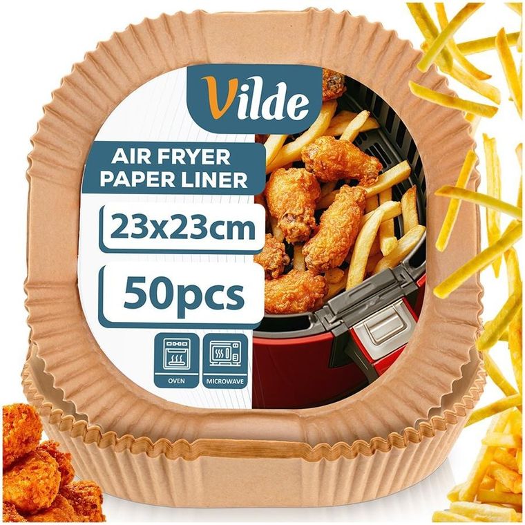 Vilde, wkład do frytkownicy beztłuszczowej Air Fryer, papierowy, kwadratowy, 23-23 cm, 50 szt.