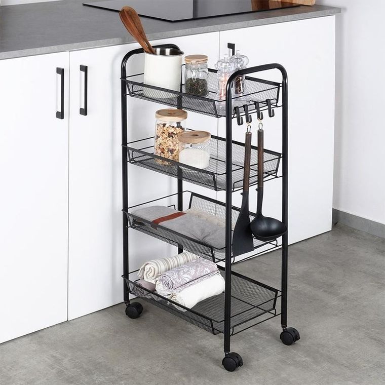 Vilde, wózek do przechowywania, metalowy czarny, 4-poziomowy