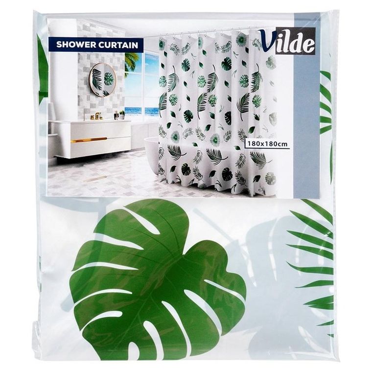 Vilde, zasłona prysznicowa, haczyki, wodoodporna, 180-180 cm