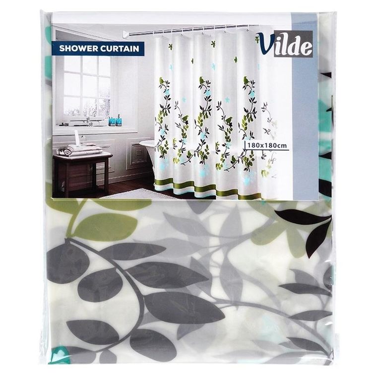 Vilde, zasłona prysznicowa, haczyki, wodoodporna, 180-180 cm