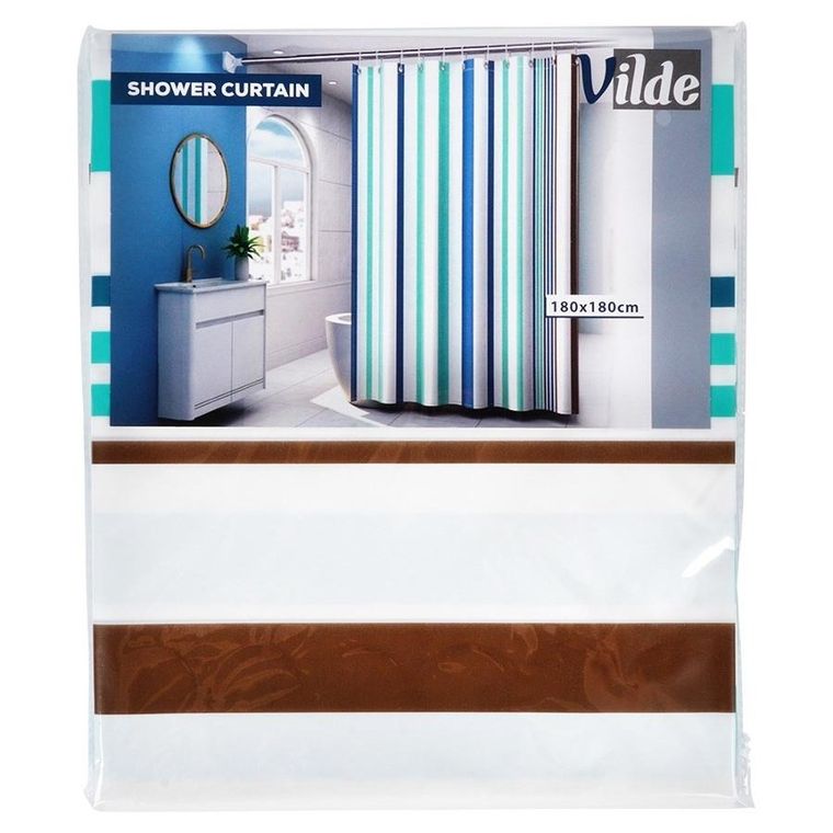 Vilde, zasłona prysznicowa, haczyki, wodoodporna, 180-180 cm
