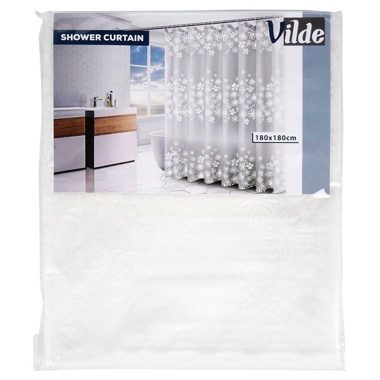 Vilde, zasłona prysznicowa, haczyki, wodoodporna, 180-180 cm