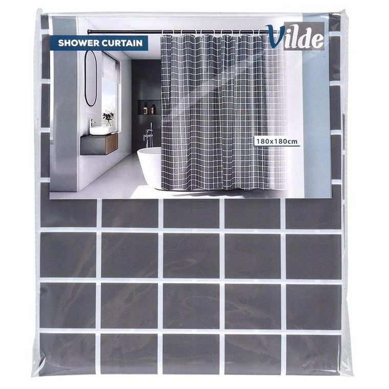 Vilde, zasłona prysznicowa, haczyki, wodoodporna, 180-180 cm
