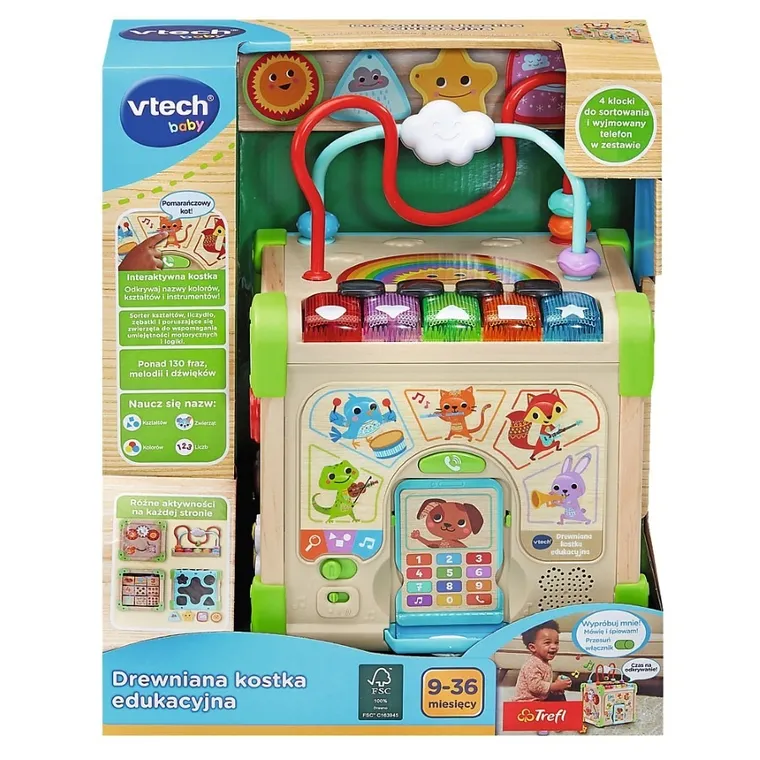 Vtech, Drewniana kostka edukacyjna, zabawka interaktywna