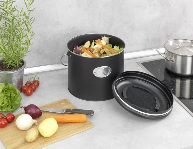 Wenko, kosz na kompost, 3 wymienne filtry neutralizujące zapachy, 6l, Nero