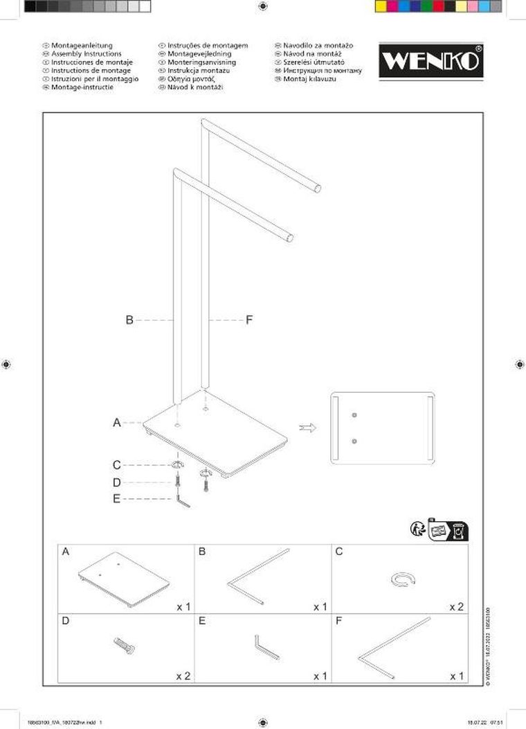 wenko, metalowy wieszak na ręczniki recco, dwuramienny