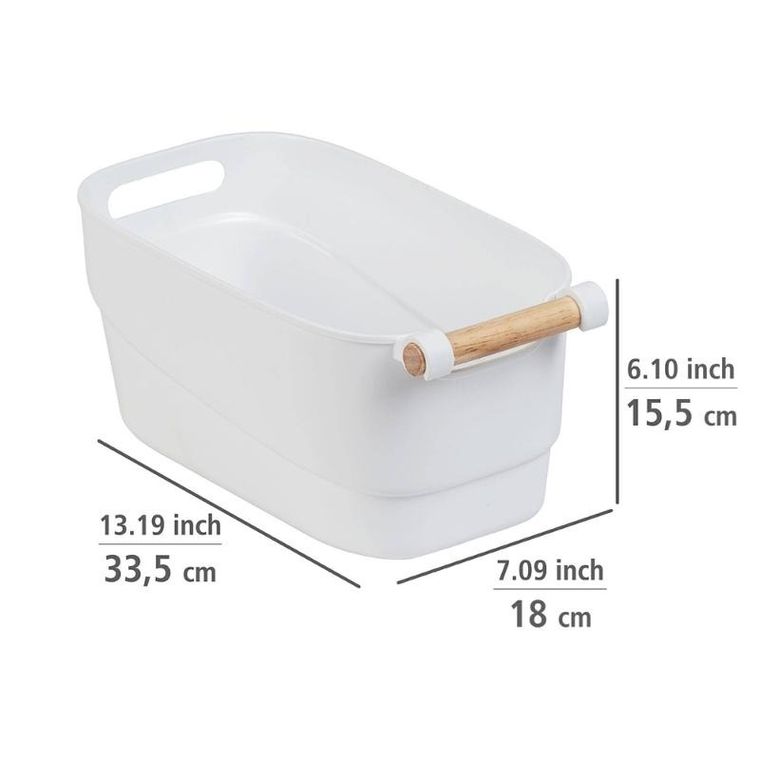 Wenko, pojemnik plastikowy z drewnianą rączką, 18-15,5-33,5 cm