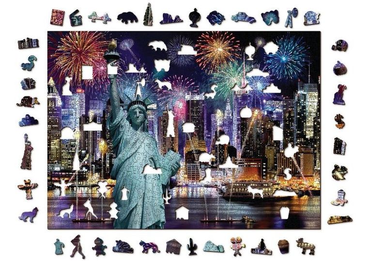 Wooden.City, Nowy Jork nocą, rozmiar XL, drewniane puzzle z figurkami, 1000 elementów