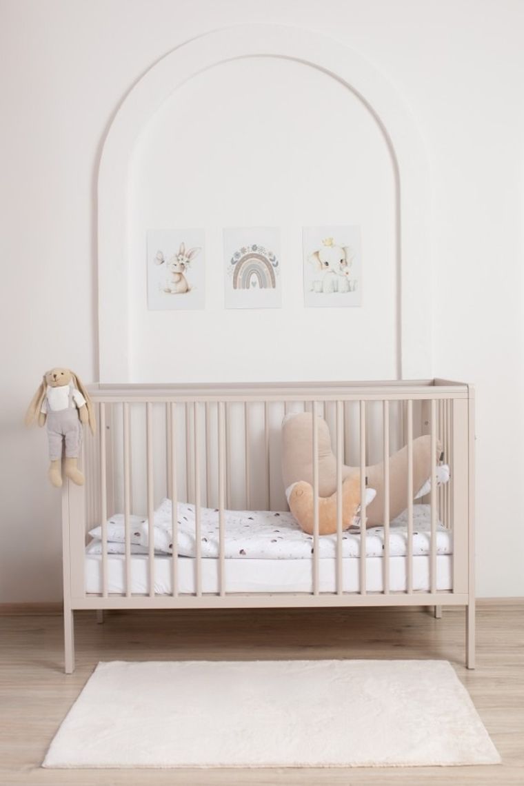 Yoonco, Timio, łóżeczko drewniane z barierką, beżowe, 120-60 cm