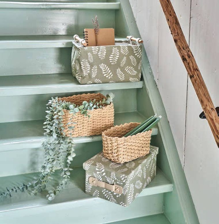 Zeller, pudełko do przechowywania, z pokrywką, bawełniane, motyw liści