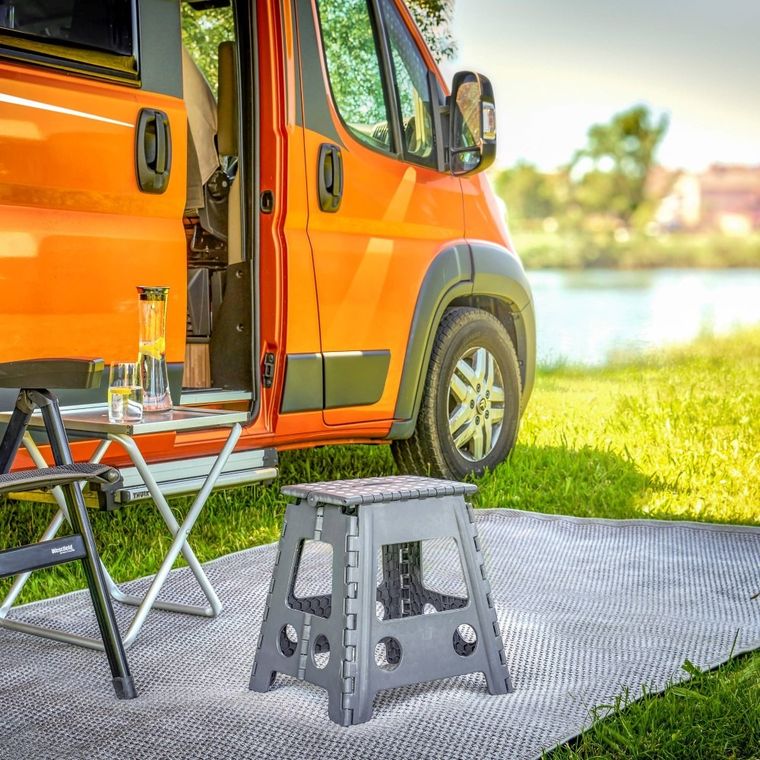 Zeller, składany stołek antypoślizgowy, 37-30-32 cm, jasno-szary