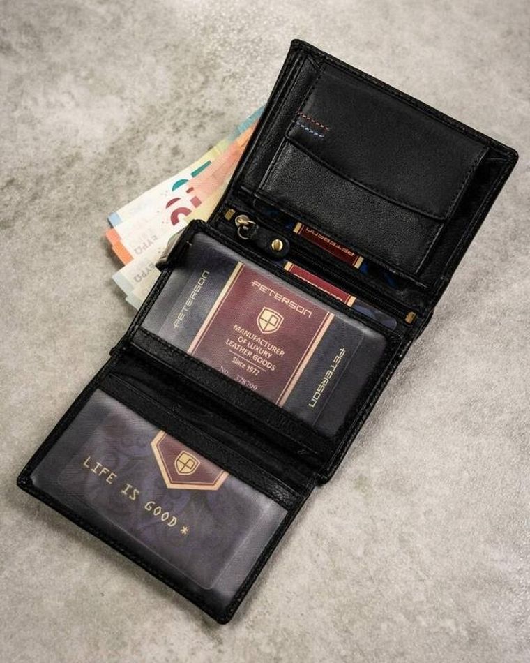 Zestaw: Portfel, Brelok, czarny, skórzany, RFID, Peterson