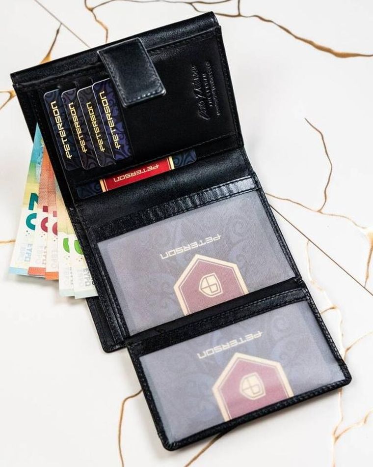 Zestaw: Portfel, Brelok, czarny, skórzany, RFID, Peterson