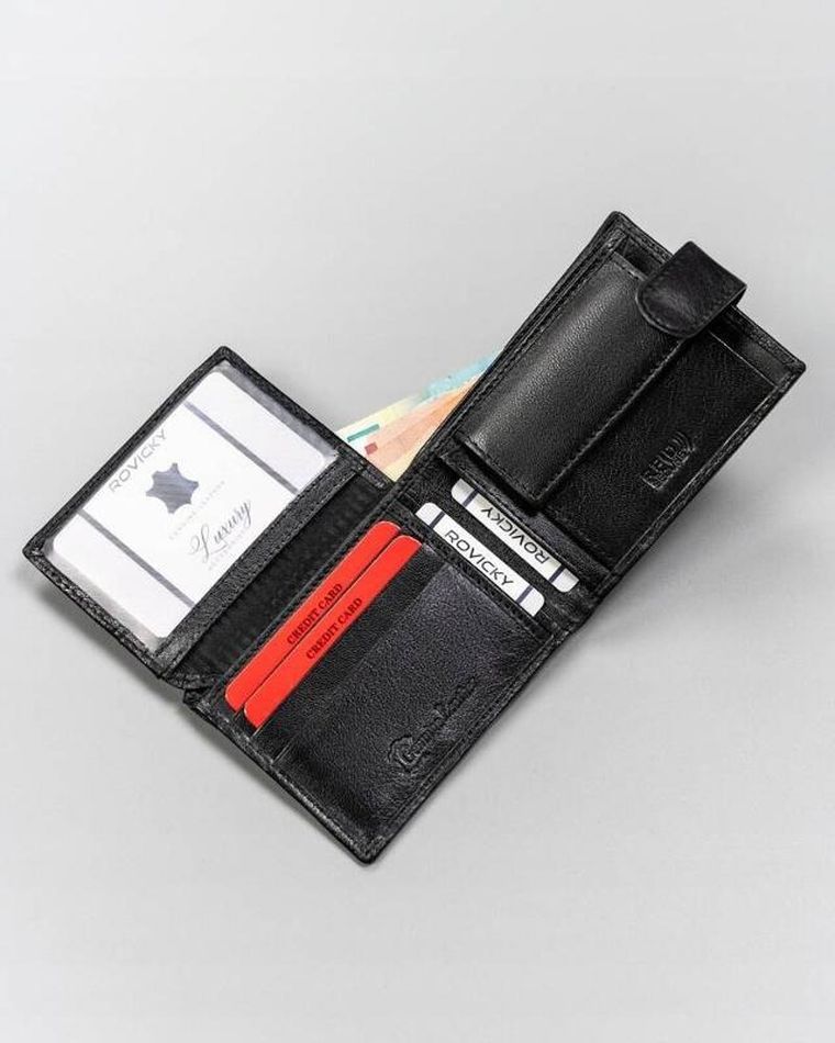 Zestaw: Portfel, Brelok, czarny, skórzany, Rovicky