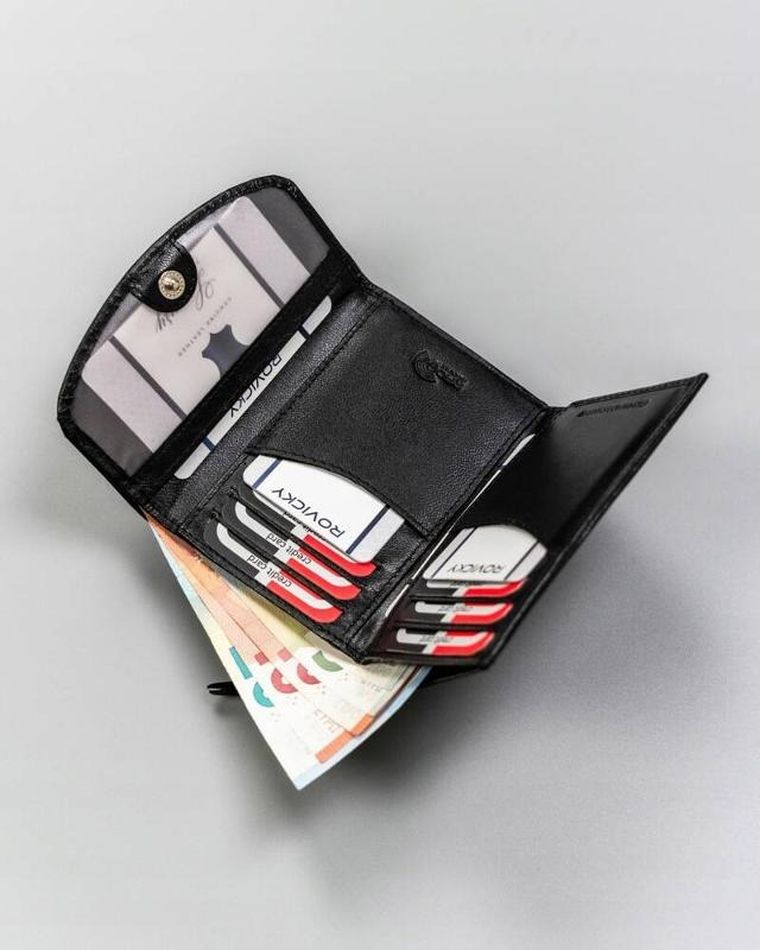 Zestaw: Portfel, Brelok, czarny, skórzany, Rovicky