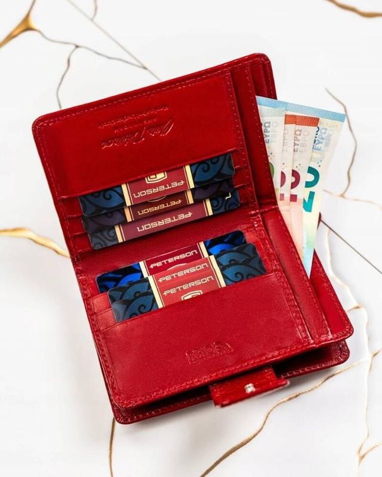 Zestaw: Portfel, Brelok, czerwony, skórzany, RFID, Peterson