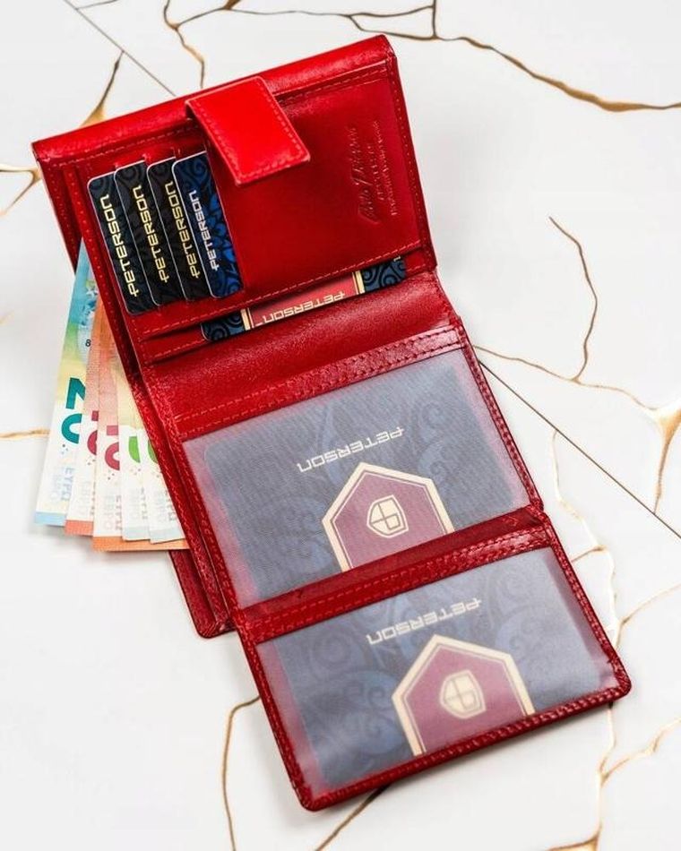 Zestaw: Portfel, Brelok, czerwony, skórzany, RFID, Peterson