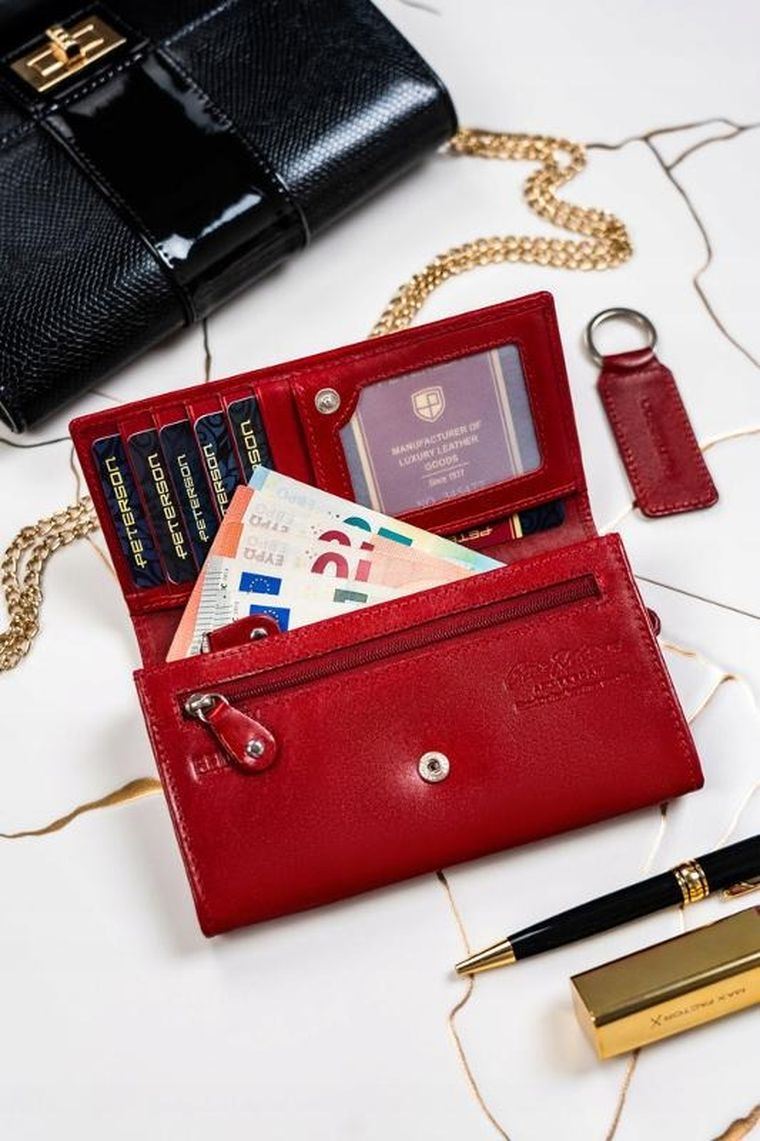 Zestaw: Portfel, Brelok, czerwony, skórzany, RFID, Peterson