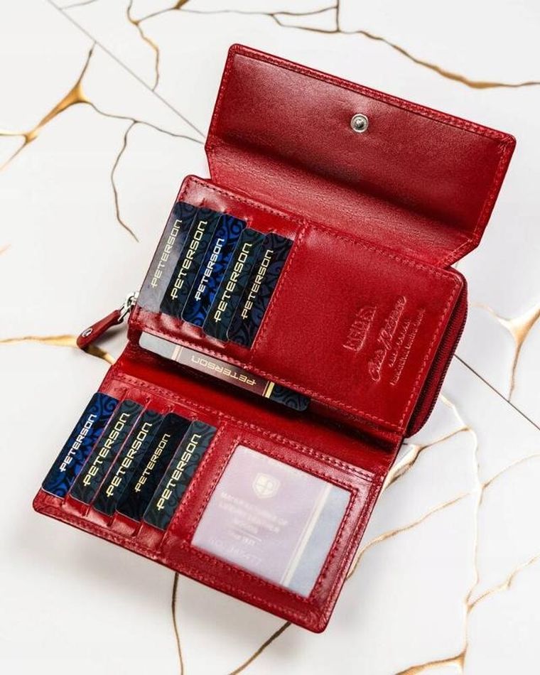 Zestaw: Portfel, Brelok, czerwony, skórzany, RFID, Peterson