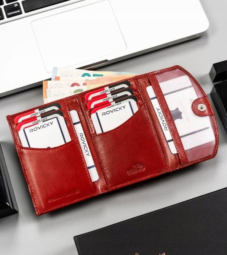 Zestaw: Portfel, Brelok, czerwony, skórzany, Rovicky