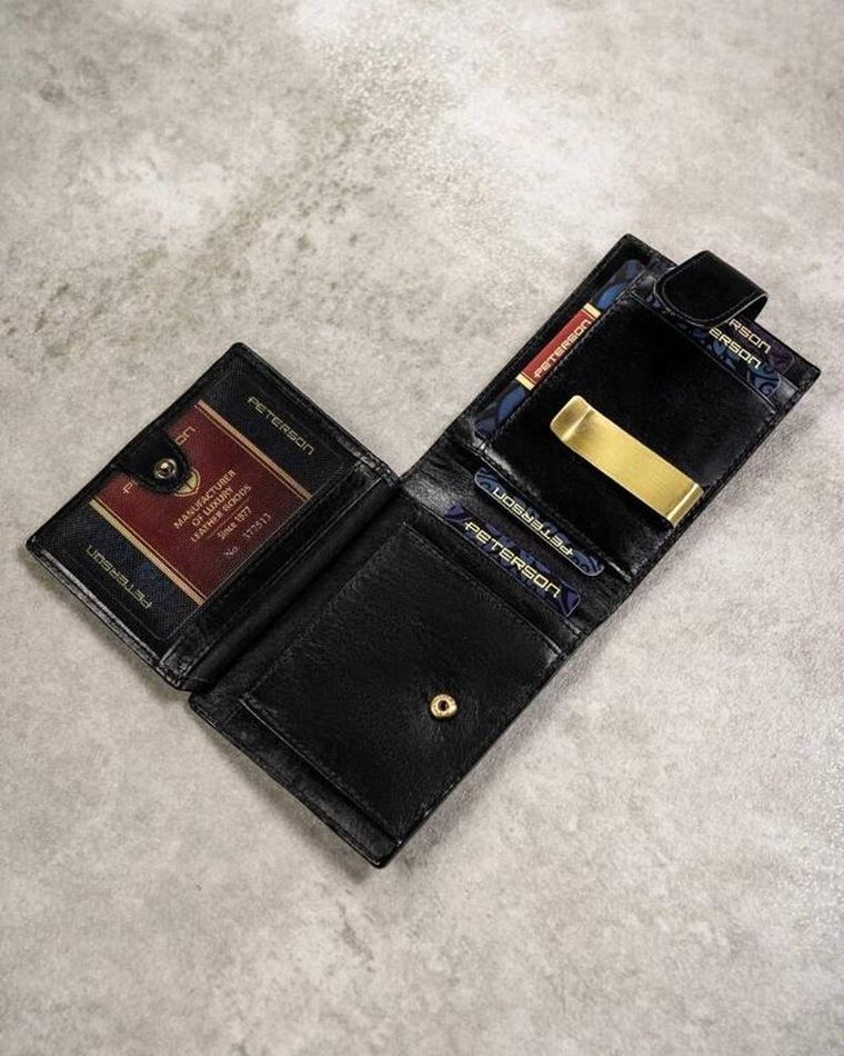 Zestaw: Portfel, Etui na karty, Brelok, czarny, skórzany, RFID, Peterson