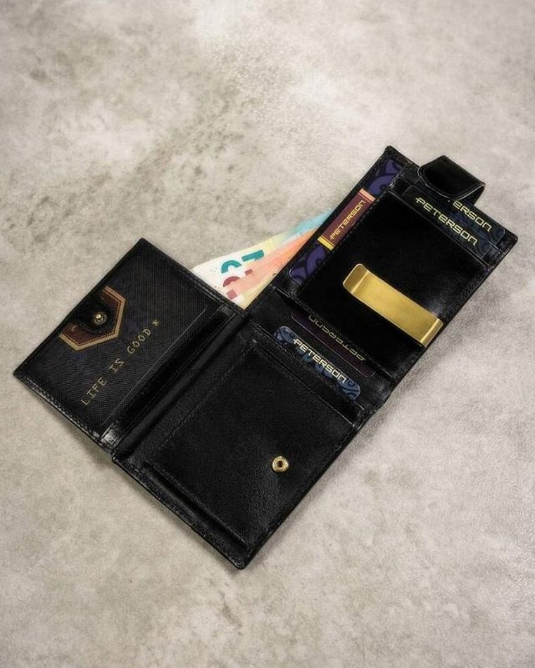 Zestaw: Portfel, Etui na karty, Brelok, czarny, skórzany, RFID, Peterson