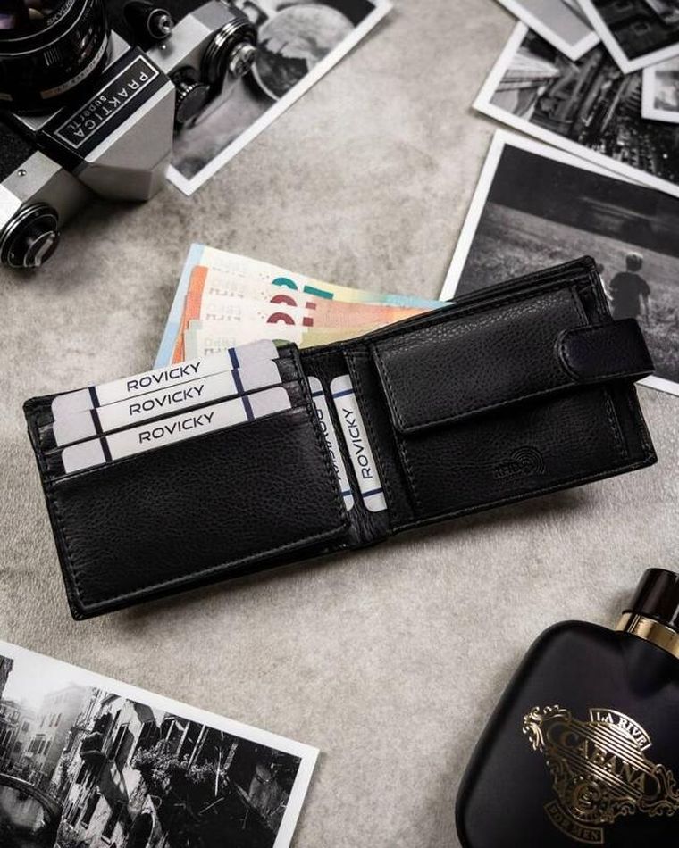 Zestaw prezentowy: Portfel, Brelok, czarny, skóra ekologiczna, RFID, Rovicky