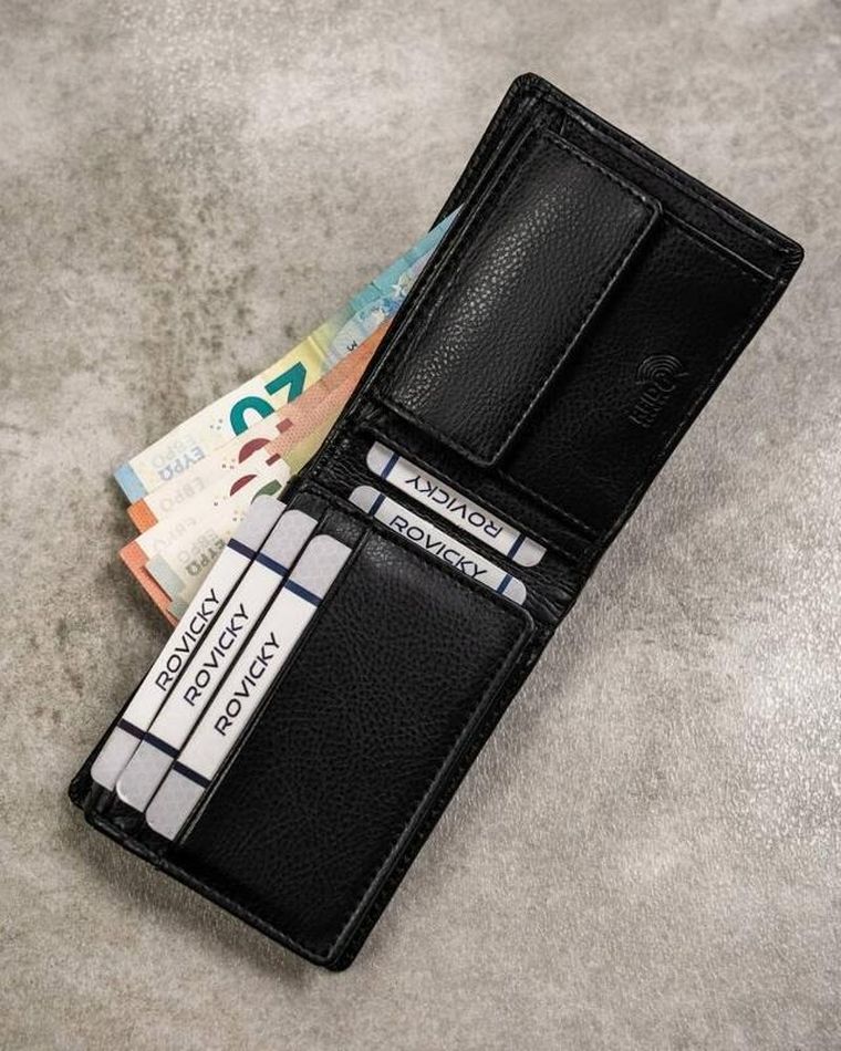 Zestaw prezentowy: Portfel, Brelok, czarny, skóra ekologiczna, RFID, Rovicky