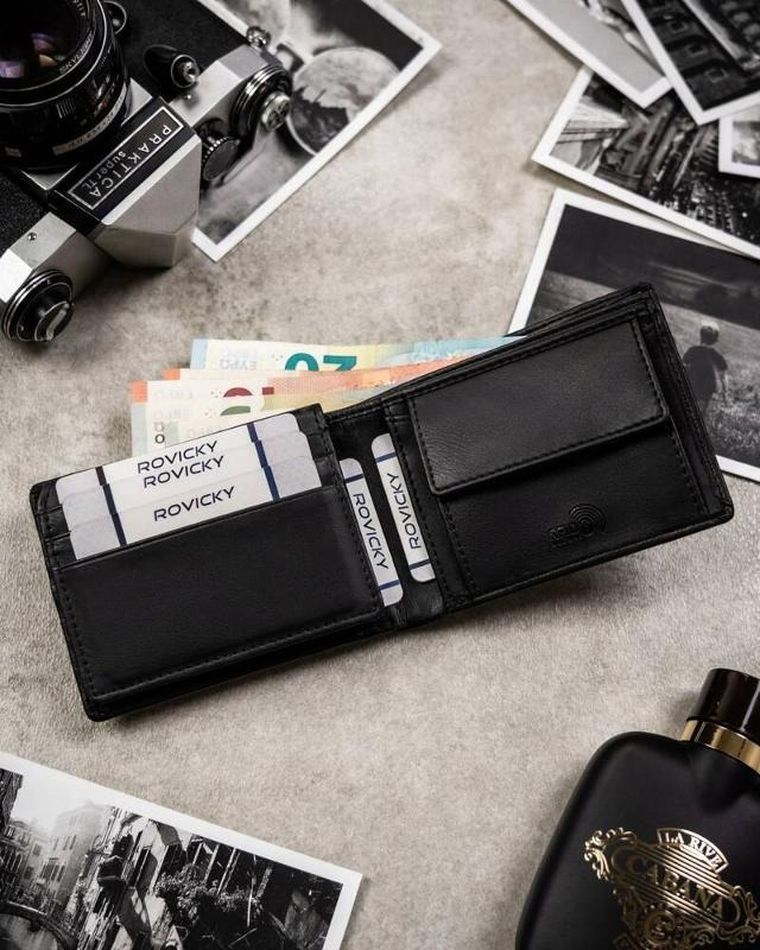 Zestaw prezentowy: Portfel, Brelok, czarny, skóra ekologiczna, RFID, Rovicky