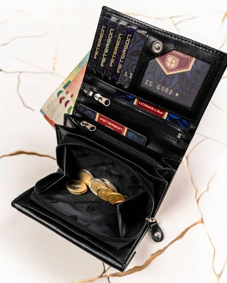 Zestaw prezentowy: Portfel, Brelok, czarny, skórzany, Peterson